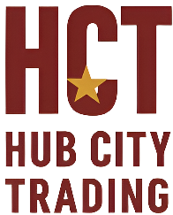 Red Hub City Trading Logo with gold star inset in the letter C